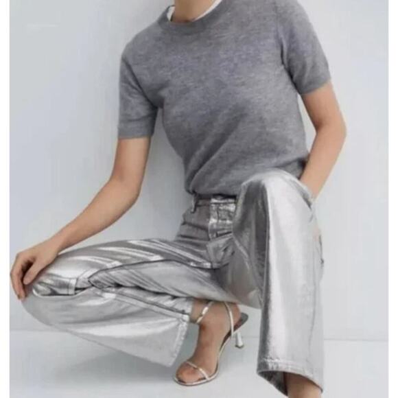 Rebecca Minkoff Silver Metallic Straight Jean Size 8 - Picture 1 of 8